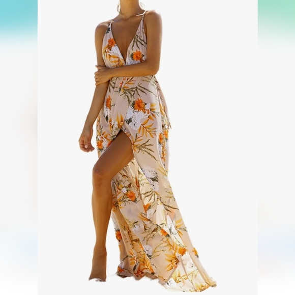 WOMENS SUMMER OPEN BACK FLOWER DRESS SIZE SMALL - Picture 1 of 10